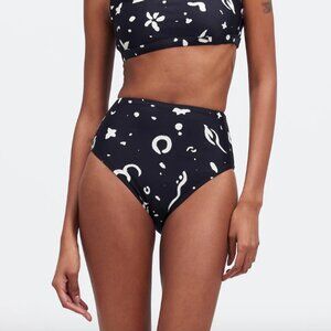 Madewell high-waist abstract doodle bathing suit bottoms, black/white, medium